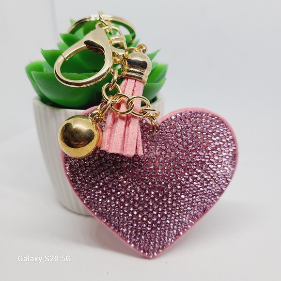 Source Unknown Accessories - Rhinestone Heart Keychain Purse Charm Bag Accessories Light Pink Gold Tassel